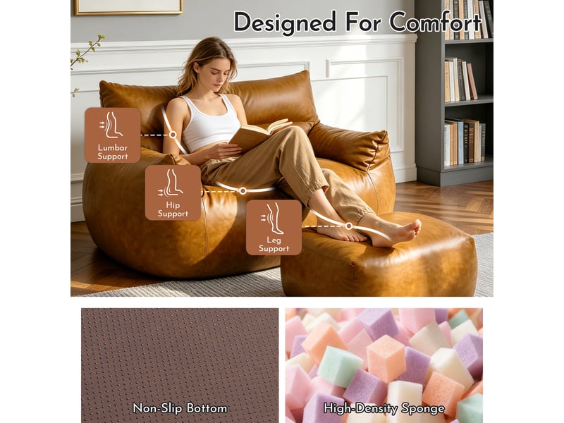  Grand pouf avec repose-pieds marron T3800P541572 - Conforama E