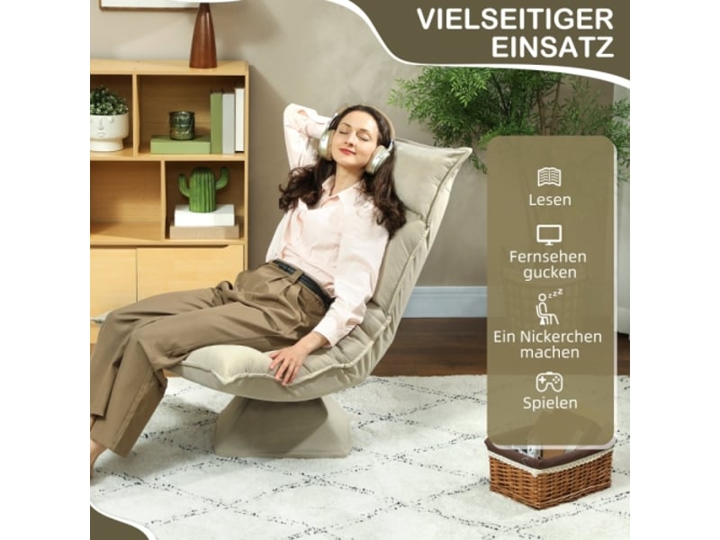  Fauteuil de sol pivotant 360° beige, dossier réglable 5 positions, pliable et rembourré  - Conforama D