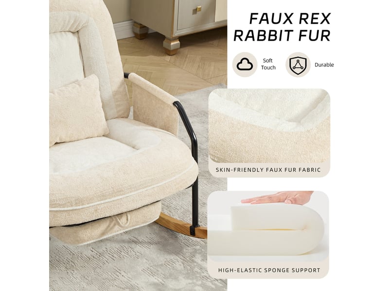  Fauteuil à bascule beige en fausse fourrure avec repose-pieds coulissant et dossier réglable 100 à 160°  - Conforama D