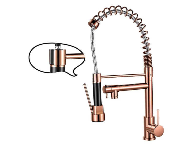Mitigeur cuisine pivotant 360°- robinet 46cm avec ressort extensible et 2 modes de pulvérisation - rose gold - Conforama C