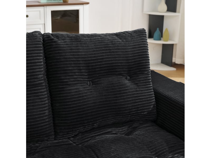  Canapé convertible 2 places avec couchage d'appoint, poches latérales et accoudoirs larges en velours côtelé noir  - Conforama E