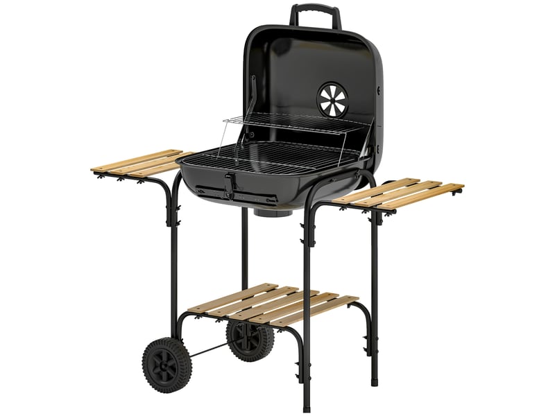  Barbecue au charbon sur pied avec couvercle, roulettes et 1840 cm² de cuisson  - Conforama B