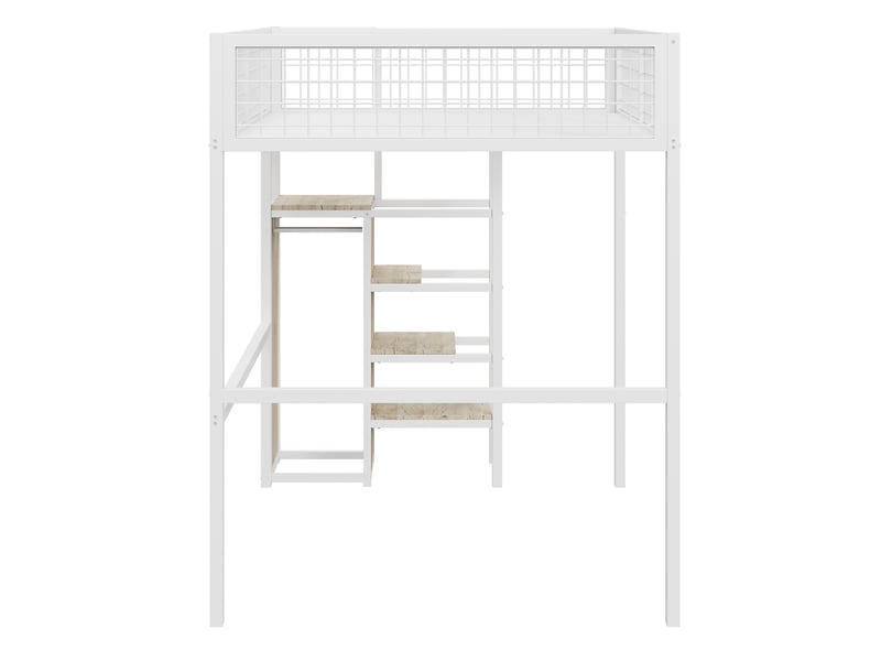  Lit mezzanine enfant 200×140 cm avec échelle, armoire et espace libre sous le couchage, sans matelas, blanc  - Conforama E