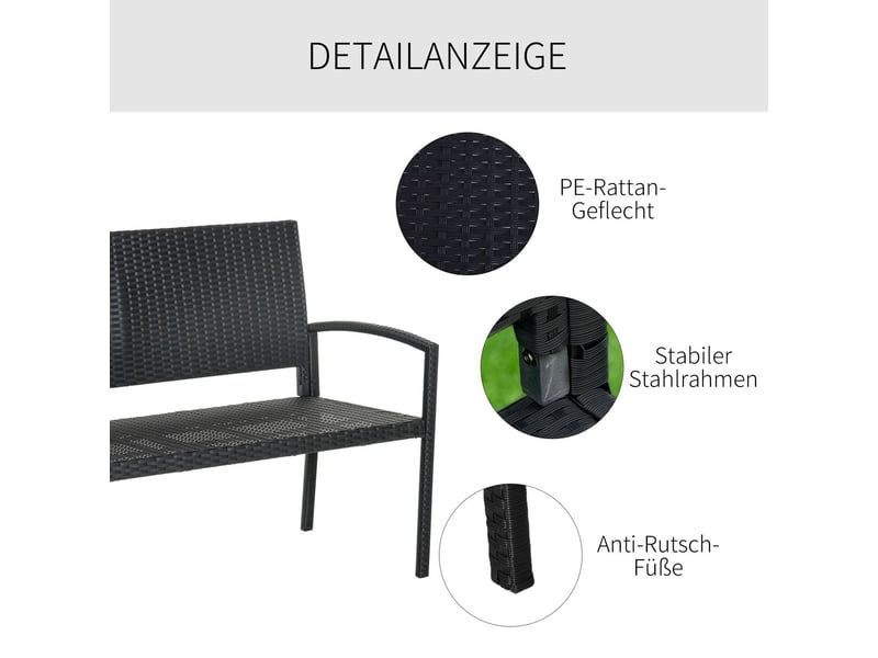  Banc de jardin 120x60x90, banc d'extérieur 2 places en polyrattan, structure en acier, résistant à l'eau, aux salissures et aux uv  - Conforama D