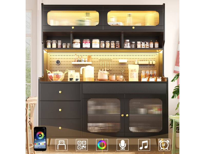  Buffet, éclairage led, rangement intégré, en verre, noir cao-N620GG260104S-conf-NEW - Conforama C