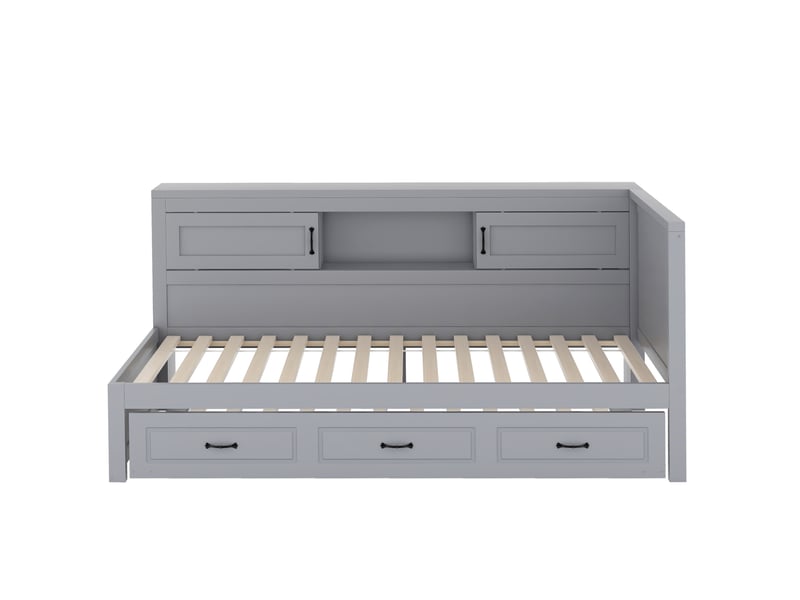 Canapé-lit 90x200 cm avec lit gigogne et éclairage led, lit simple avec prise électrique + usb, canape lit 2 personnes en gris  - Conforama B