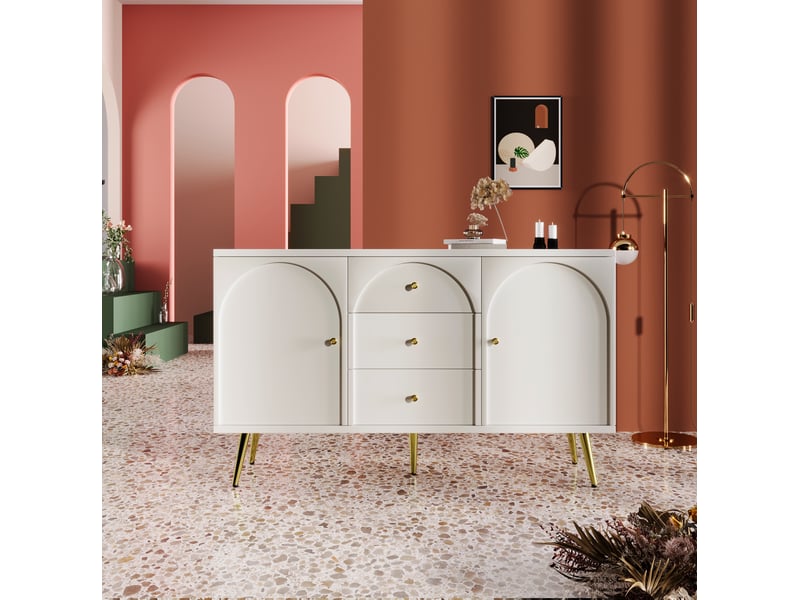 Buffet 2 portes et 3 tiroirs blanc crème 140 x 40 x 84 cm - Conforama D