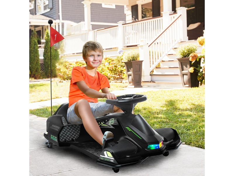 Kart électrique pour enfant 12v, karting enfant, vitesse réglable 3-8 kmh, mode de dérive, 90 x 53 x 99 cm, noir - Conforama C