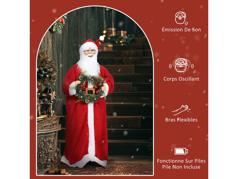  Figurine de père noël, debout de père noël, commande vocale, musique festive, bras pliables, 110 cm, rouge  - Conforama R