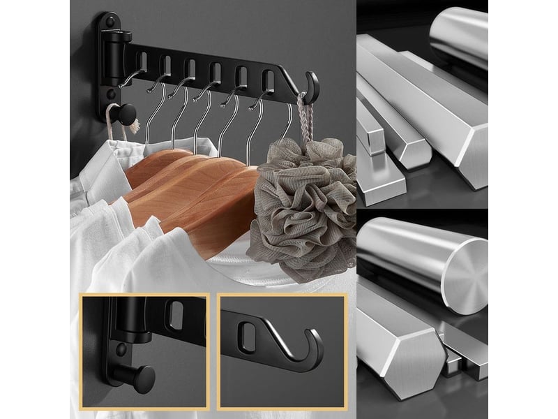  Porte-vêtements mural pliable, rotation à 180°, aluminium massif, blanc, étendoir pour buanderie, crochet de rangement pliable, gain de place  - Conforama D