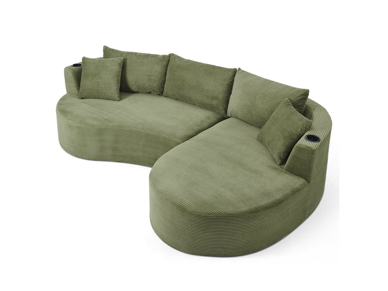  Canapé 3 places d'angle droit vert - design incurvé en velours côtelé doux avec porte-gobelet  - Conforama A
