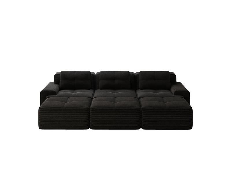  Canapé d'angle convertible 3 places noir tissu côtelé modulable avec rangement intégré et fonction lit  - Conforama A