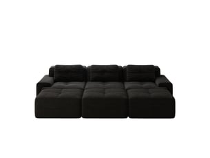 Canapé d'angle convertible 3 places noir tissu côtelé modulable avec rangement intégré et fonction lit