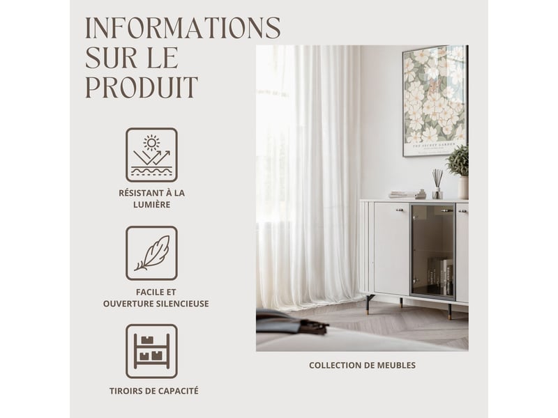 Commode salon avec vitrine et led sento - commode chambre - 190x40x81 cm - 3 portes - cachemire SENTO - Conforama D