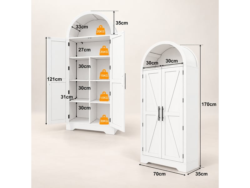  Vitrine arquée 170×70×35 cm blanche ,meuble de rangement meuble à vin,pour cuisine,salle à manger.  - Conforama C