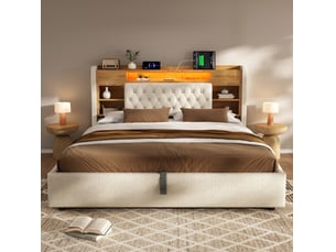 Lit coffre 140x190 cm <strong>MODENUIT </strong>  <strong></strong> coloris beige