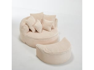 Fauteuil rond avec pouf - 168x123x63 cm - canapé lit lounge velours côtelé avec 5 coussins sans structure rigide - beige