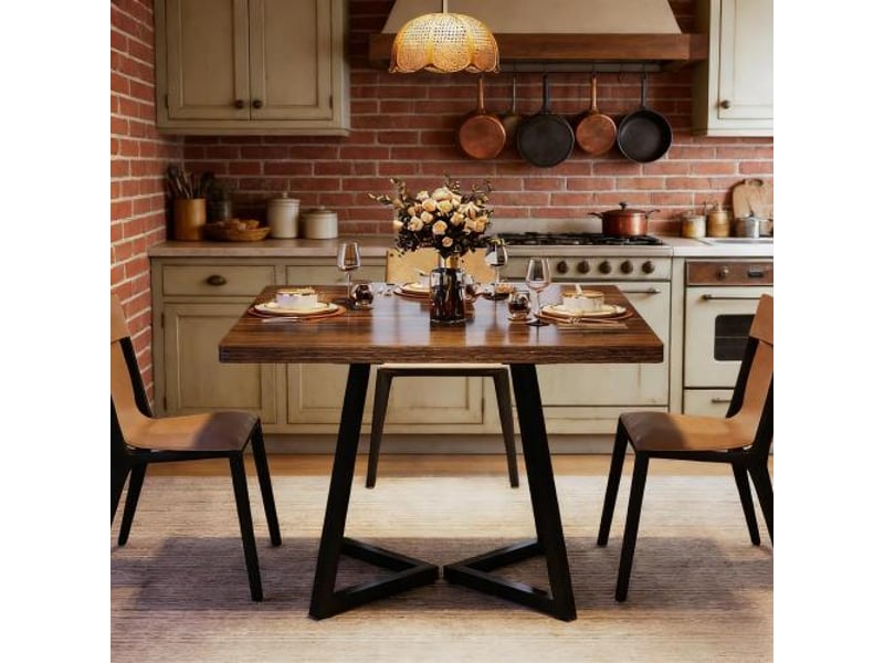  Table de salle à manger pour 2 à 4 personnes avec plateau carré en mdf et cadre métallique pour cuisine 80×80×75 cm  - Conforama C