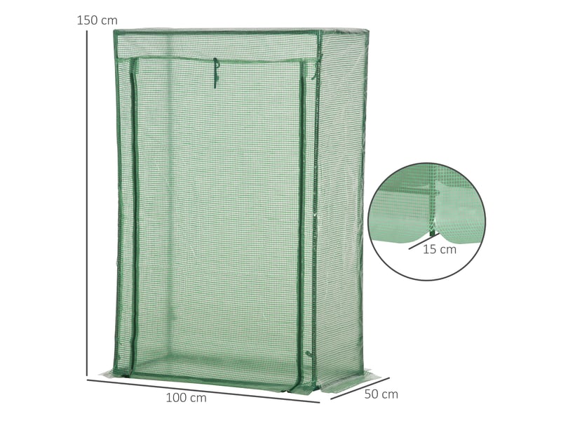  Serre de jardin, serre de balcon, bâche renforcée pe, châssis en acier, porte zippée enroulable, 100 x 50 x 150 cm vert  - Conforama E