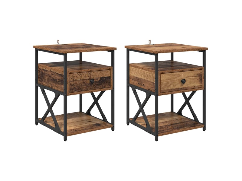 Table de chevet - cabinet de chevet - table de nuit 2 pièces bois ancien 40 x 42 x 55 cm - Conforama A