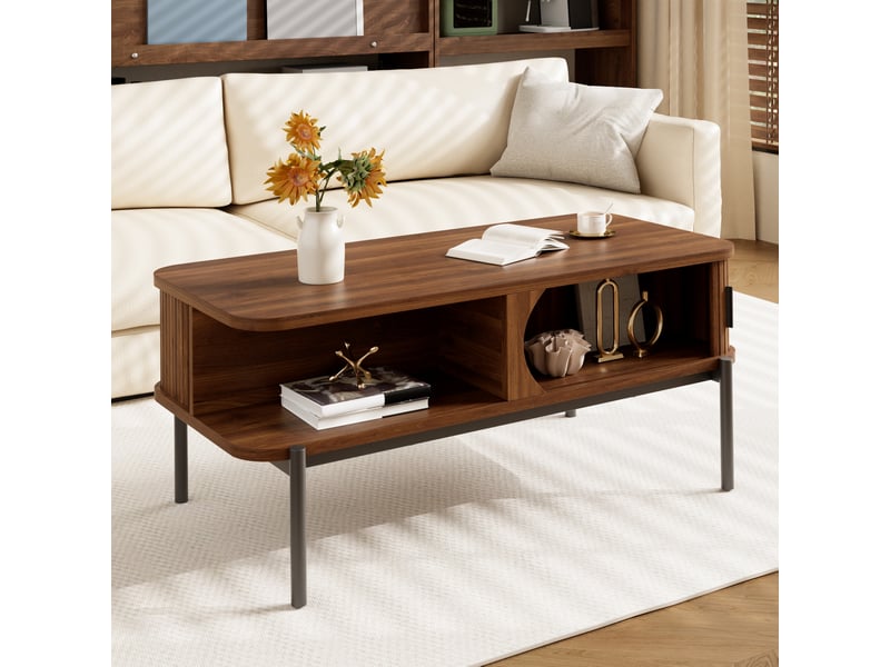  Table basse rectangulaire 100x45x43 cm avec rangement, coloris noyer  - Conforama B