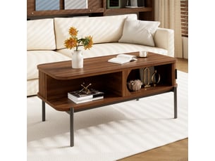 Table basse rectangulaire 100x45x43 cm avec rangement, coloris noyer