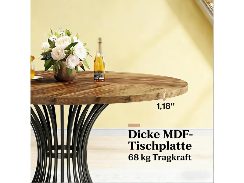  Table à manger ronde,119x119x76,5 cm,mdf métal,noir et marron rustique  - Conforama D