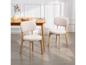 Lot de 2 chaises design bouclette crème structure piètement bois assise ronde dossier enveloppant