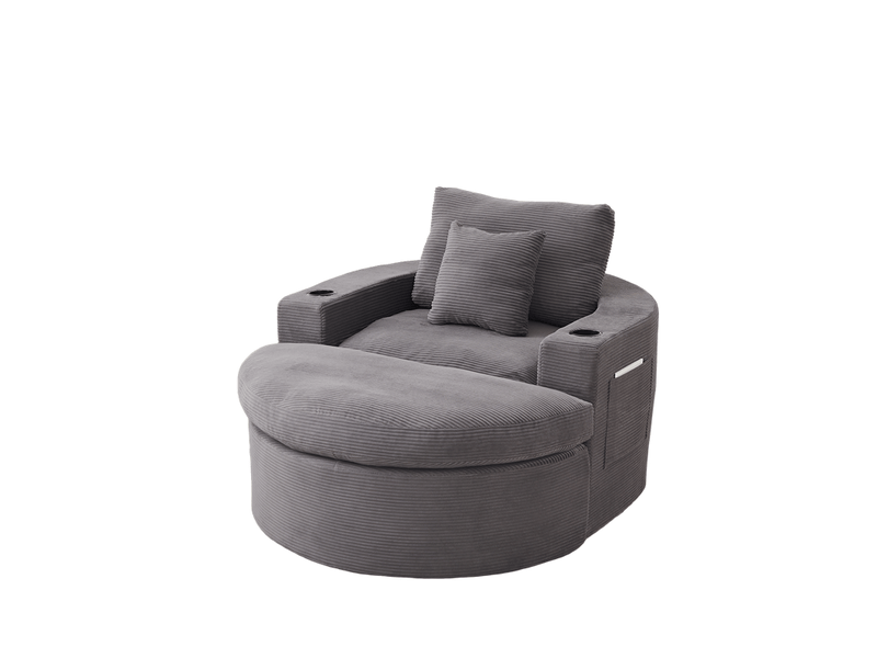  Fauteuil lounge rond xxl sans cadre avec pouf, rangement et porte-gobelet  - Conforama E