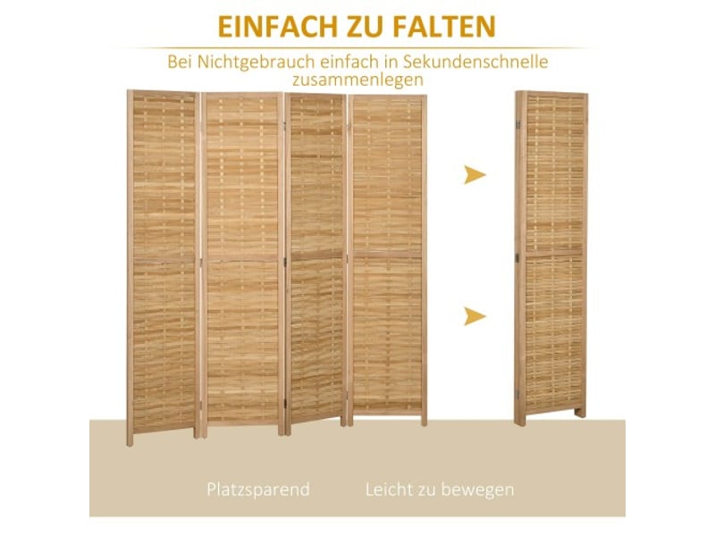  Paravent 4 panneaux pliable en bambou naturel 160x170 cm, séparateur de pièce et brise-vue  - Conforama C