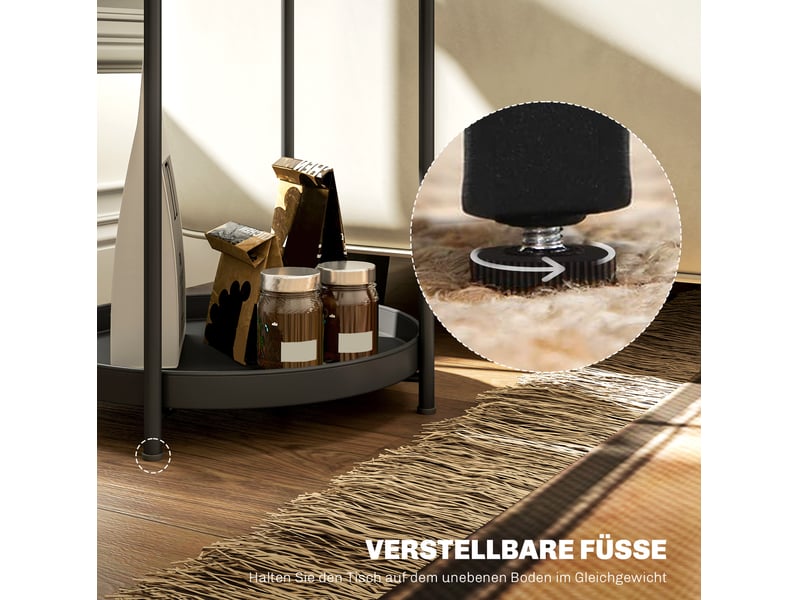  Table basse fixe ronde avec 2 niveaux de rangement et pieds réglables, en acier, noir, 44 × 44 × 56 cm  - Conforama E