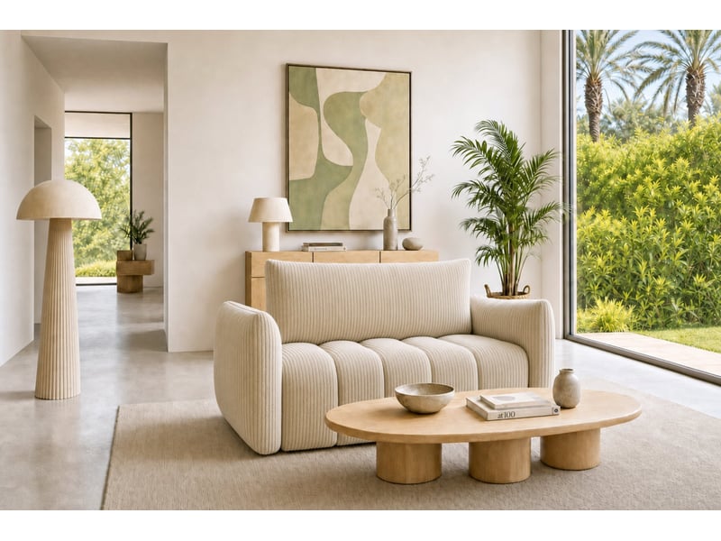 Moorea - canapé droit convertible gros velours côtelé 2 places beige - Conforama B