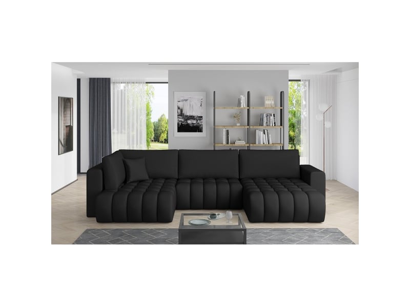  Canapé d'angle bonita convertible 6 places noir tissu – droit – 350x175cm  - Conforama B