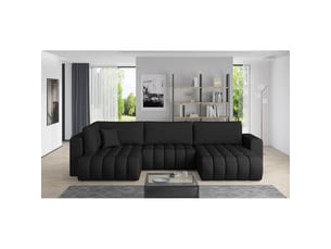 Canapé d'angle bonita convertible 6 places noir tissu – droit – 350x175cm