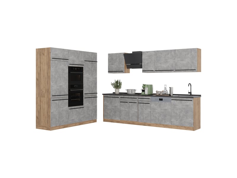 Vicco cuisine, bétonchêne doré, 180cm plan de travail marbre  - Conforama E