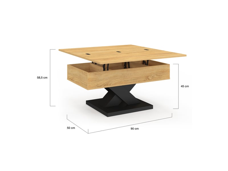  Table basse rectangulaire plateau relevable convertible en table à manger alicia 90 cm bois et pied noir  - Conforama E
