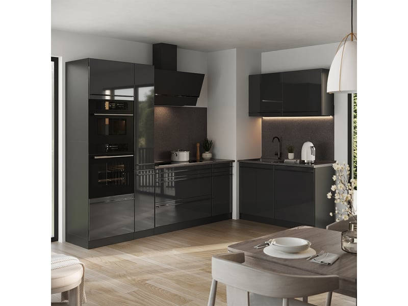  Vicco cuisine en angle, anthracite haute brillanceanthracite, 230 x 120 cm plan de travail marbre  - Conforama C