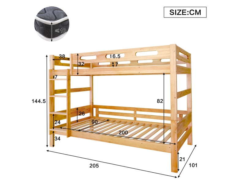  Lit superposé enfant et adolescent séparable en 2 lits 90x200 cm naturel  - Conforama E
