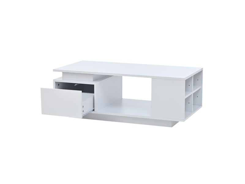 Table basse avec 1 tiroir, 4 niches et espace ouvert, led, finition brillante pour salon, en panneaux, 100×50×36 cm - uvrion  - Conforama A