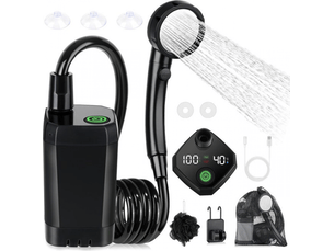 Douche d'extérieur, ensemble de douche avec écran led, 4 modes de douche, douchette, rechargeable 6000 mah, idéale pour le camping et la plage, noire