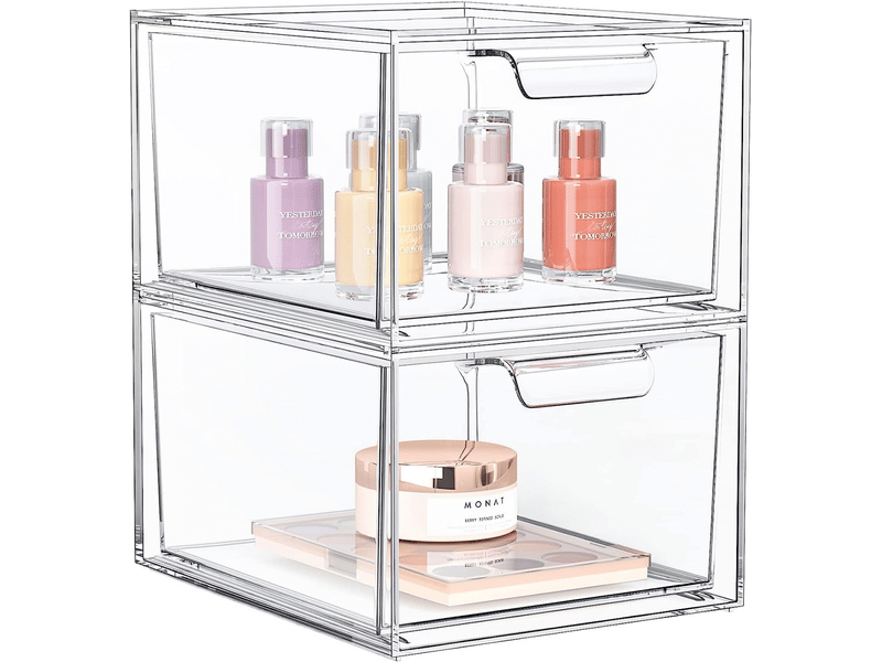 Boîtes maquillage empilables corganisateurs tiroirs – transparent, poignées – coiffeusearmoirescuisine. - Conforama A