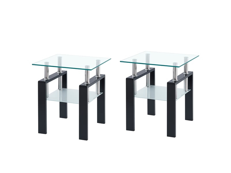  Tables basses gigognes en verre trempé avec piètement noir, 2 pièces pour salon, transparent, 17,71 × 17,71 × 20,47 po  - Conforama A