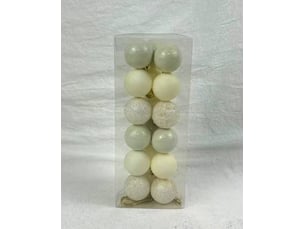 Lot de 18 boules de noël en plastique écru d. 30 mm