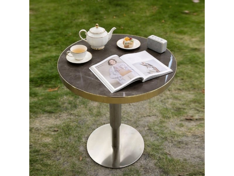 Bout de canapé rond,60x60x74 cm,mdf et acier inoxydable,effet marbre gris et doré  - Conforama E