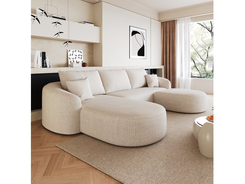  Canapé d'angle en u modenvie modulable 5 places 266 x 168 cm en chenille blanc  - Conforama B