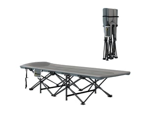 Lit de camp pliant avec coussin intégré, appui-tête et poche latérale, 187 x 67 x 37 cm, gris