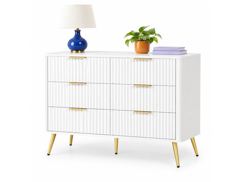  Commode 6 tiroirs à fermeture douce avec fixation murale pour chambre en mdf blanc, pieds 20 cm  - Conforama A