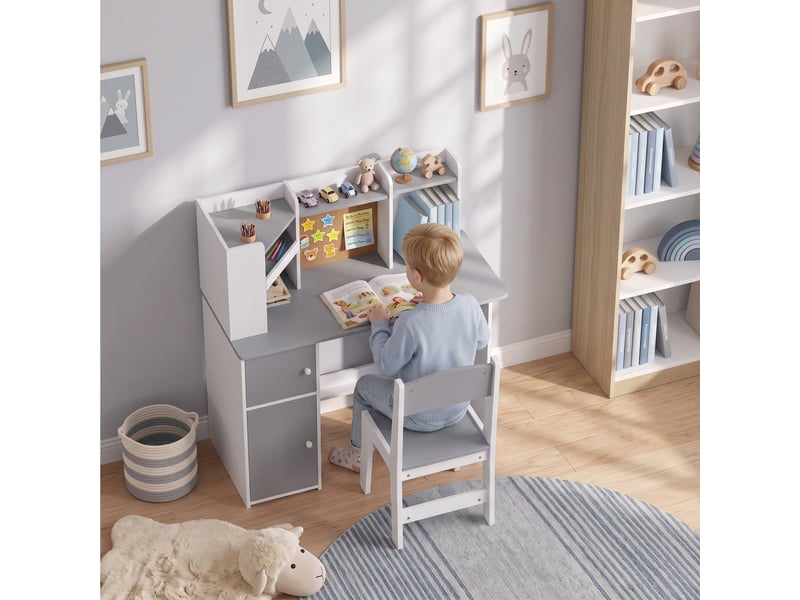  Bureau enfant avec chaise gris, support tablette et rangements intégrés 90 x 39 x 95 cm  - Conforama D