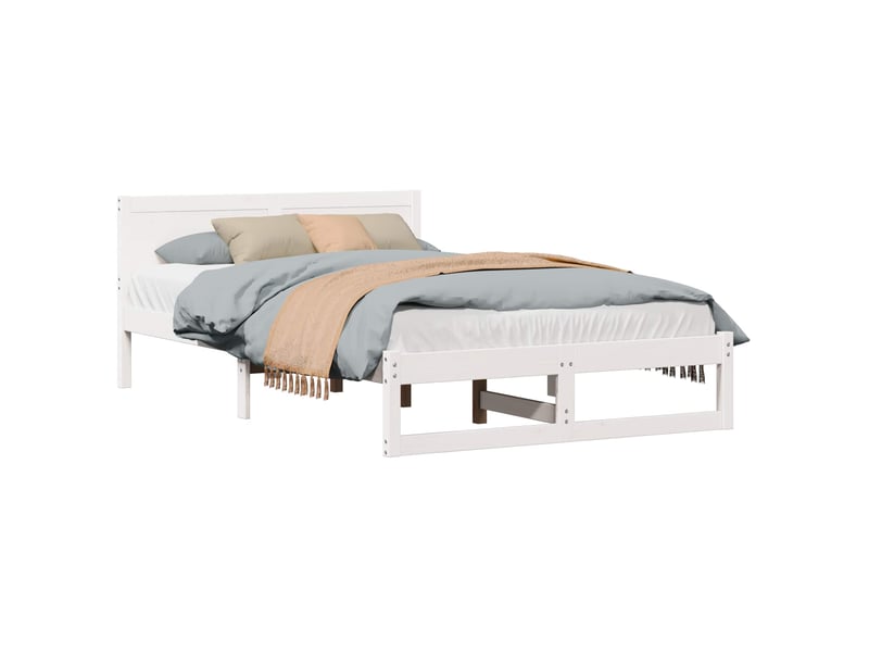  Lit double- lit adulte -  cadre de lit avec tête de lit blanc 135 x 190 cm pin massif  - Conforama A