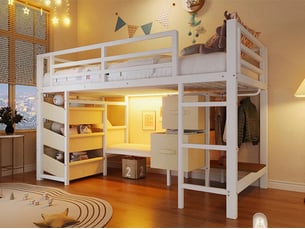 Lit mezzanine 90x200 cm <strong>SEYAKANY</strong>  <strong></strong> coloris blanc